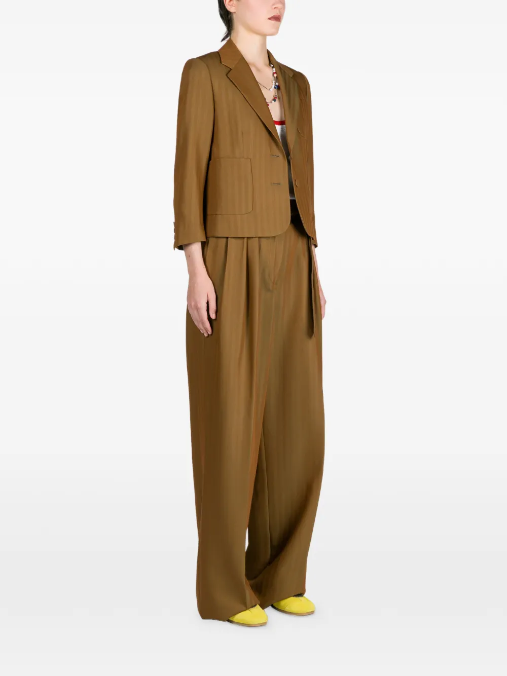 Укороченный блейзер с узором в елочку DRIES VAN NOTEN, коричневый — фото 3