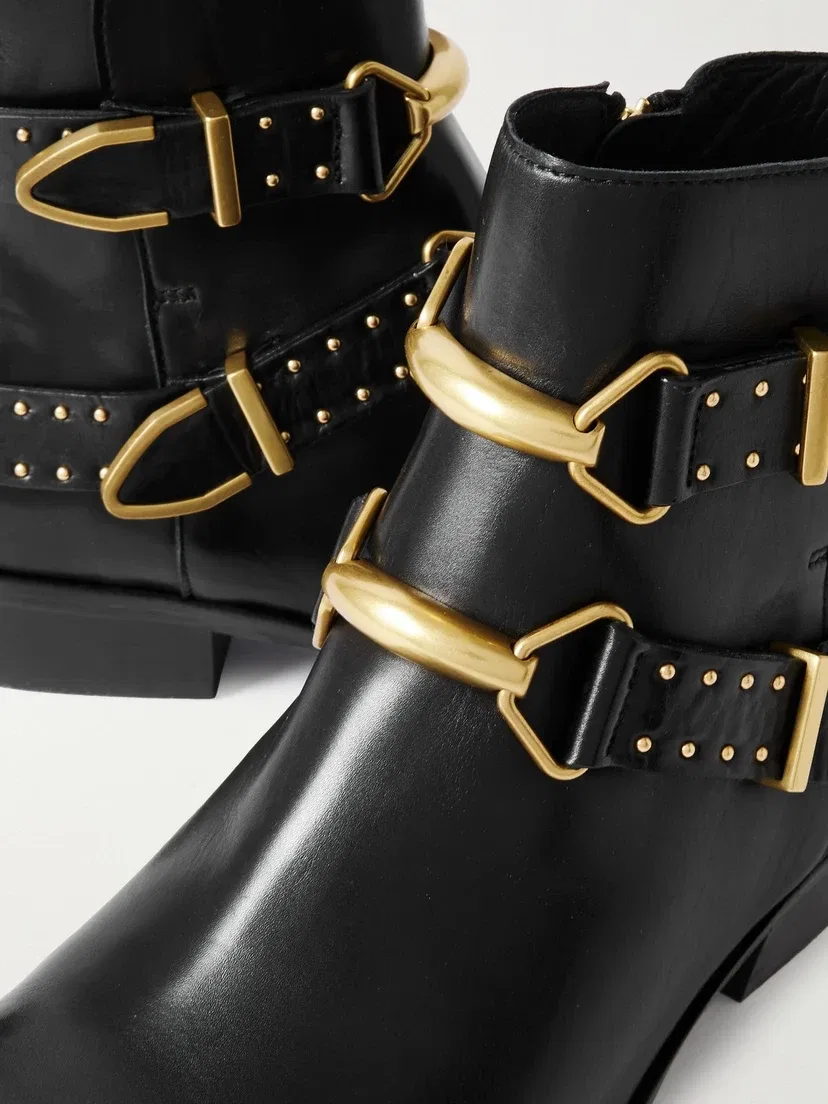 Zalya кожаные ботильоны с пряжками и заклепками ISABEL MARANT, черный — фото 4