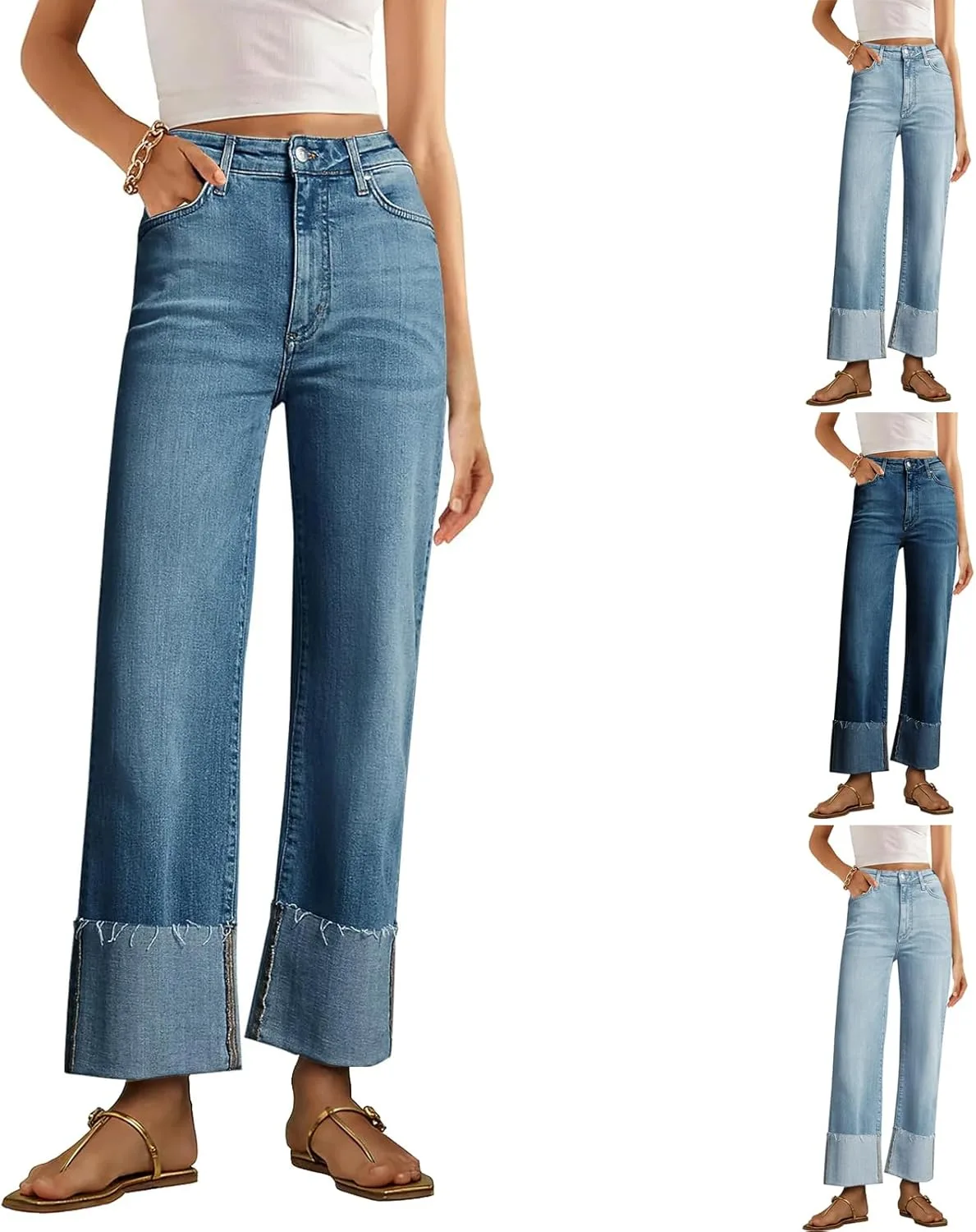 

Женские джинсы Wide Leg High Waisted с манжетами, прямой крой, эластичные Slakkenreis