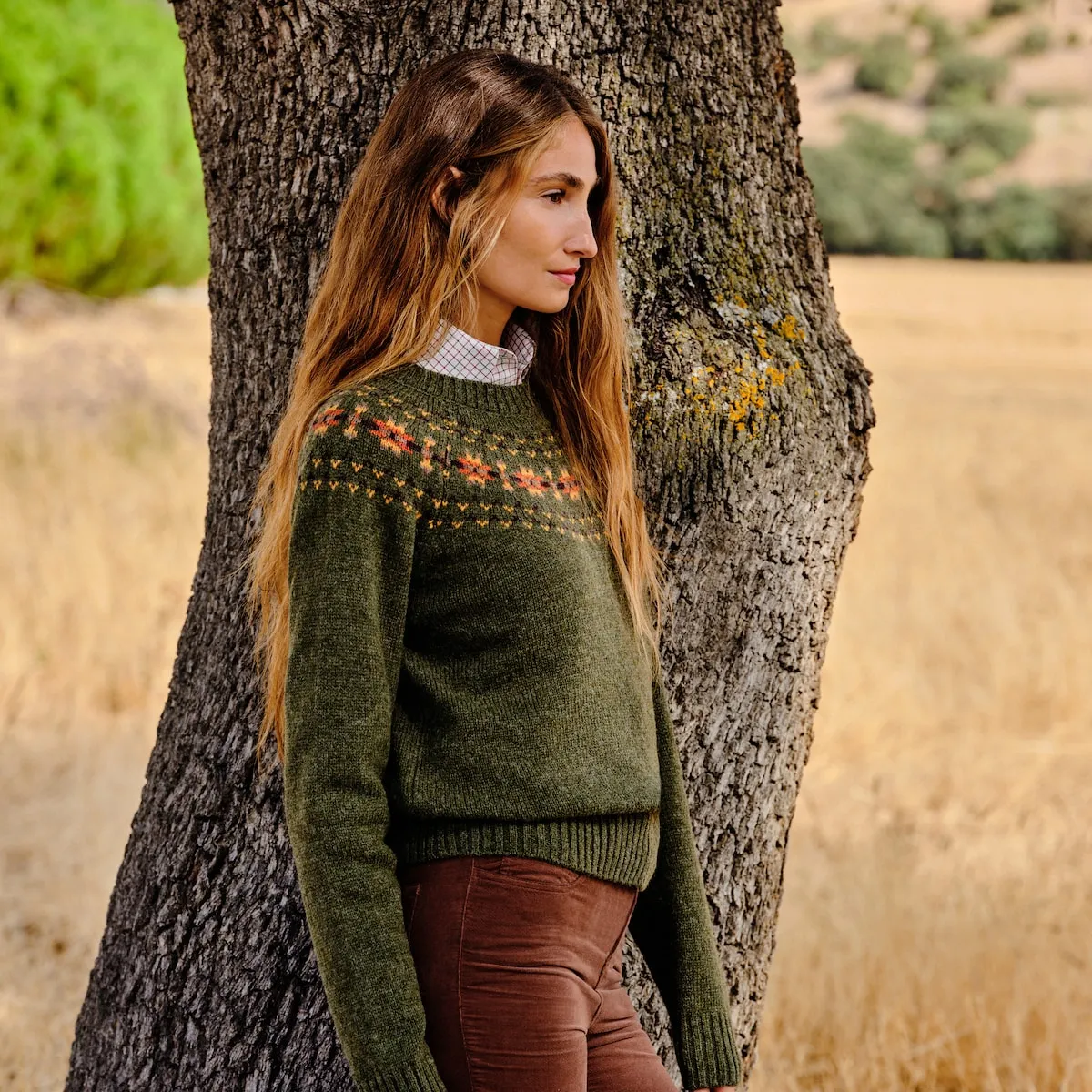 

Женский джемпер с круглым вырезом и узором грека Verhunt, зеленый