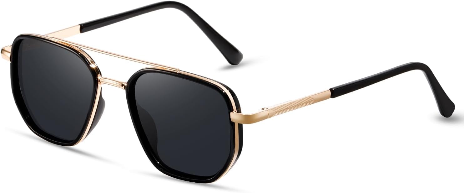 

Солнцезащитные очки-авиаторы Kimorn с поляризацией для женщин, ретро-квадратная оправа, солнцезащитные очки для вождения, путешествий и активного отдыха, защита от УФ-излучения AE1783, Gold/Black