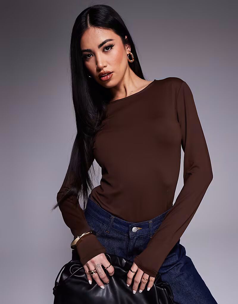 

Боди ASOS DESIGN с длинными рукавами шоколадно-коричневого цвета