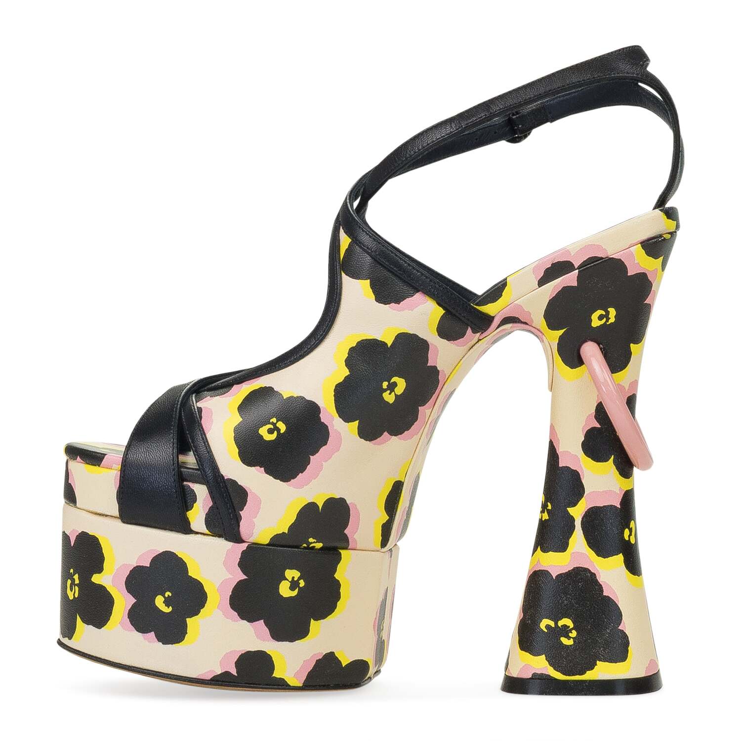 Черно-розовые платформенные сандалии с улыбкой на каблуках Lanvin — фото 2