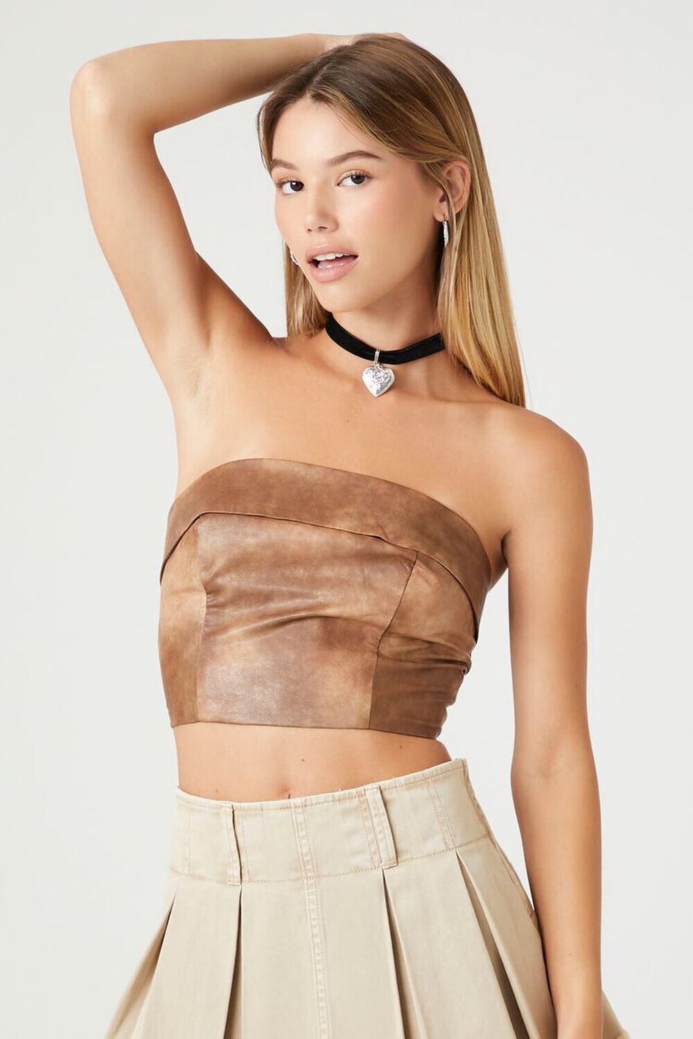 

Укороченный топ-труба из искусственной кожи Forever 21, коричневый