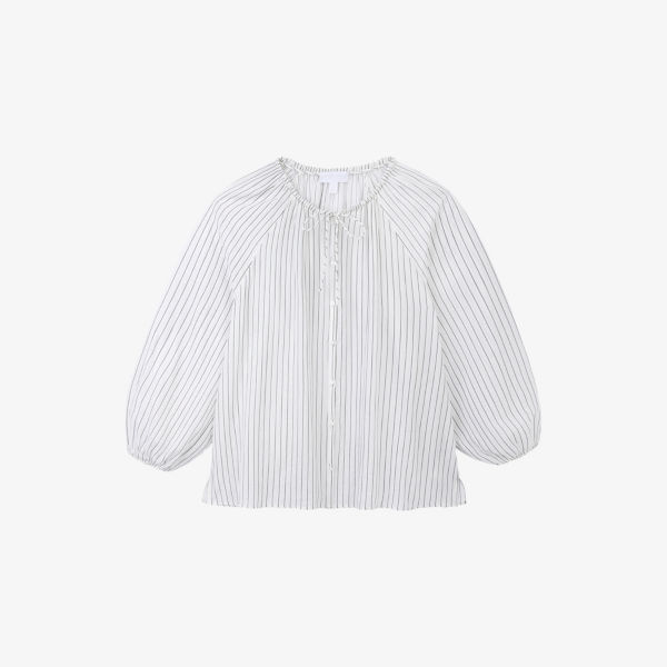 

Блузка из хлопка The White Company с завязывающимся воротником в полоску, черный