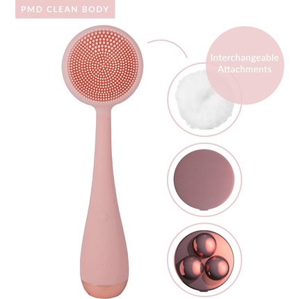 PMD Clean Body Умное устройство для очищения тела с силиконовой щеткой и тремя сменными насадками Водонепроницаемое SonicGlow Vibration Cleanse Отшелушивающее и массажное средство для тела Румяна Pmd Beauty — фото 2