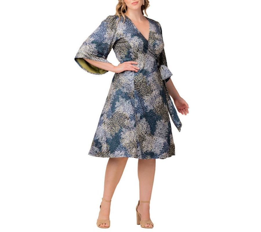 

Платье-халат Gemini больших размеров с контрастной подкладкой на рукавах Kiyonna, Blue impressionist print