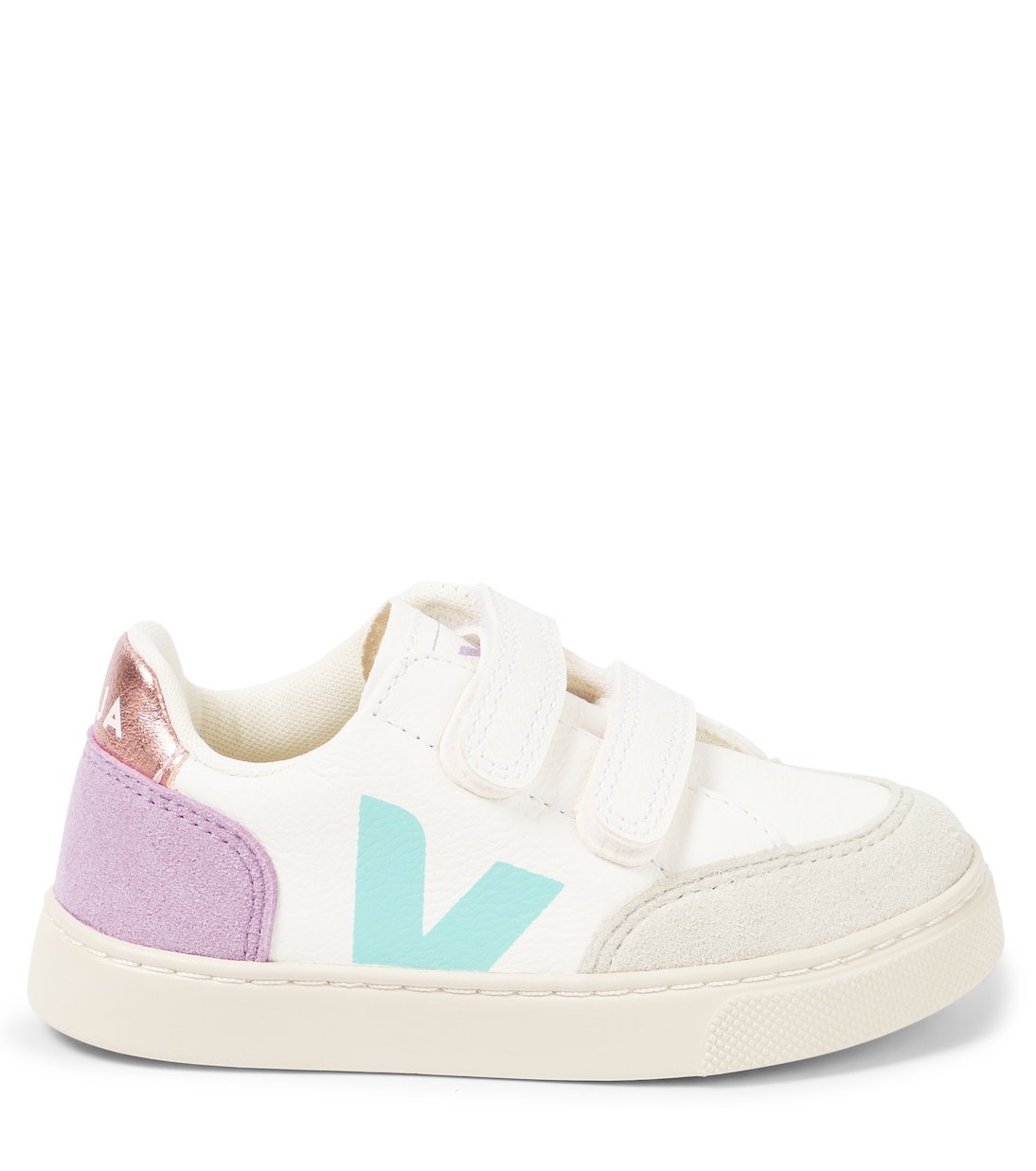Кроссовки из кожи с отделкой из замши V-12 Veja Kids, Extra-White_Multico-Orchid — фото 4