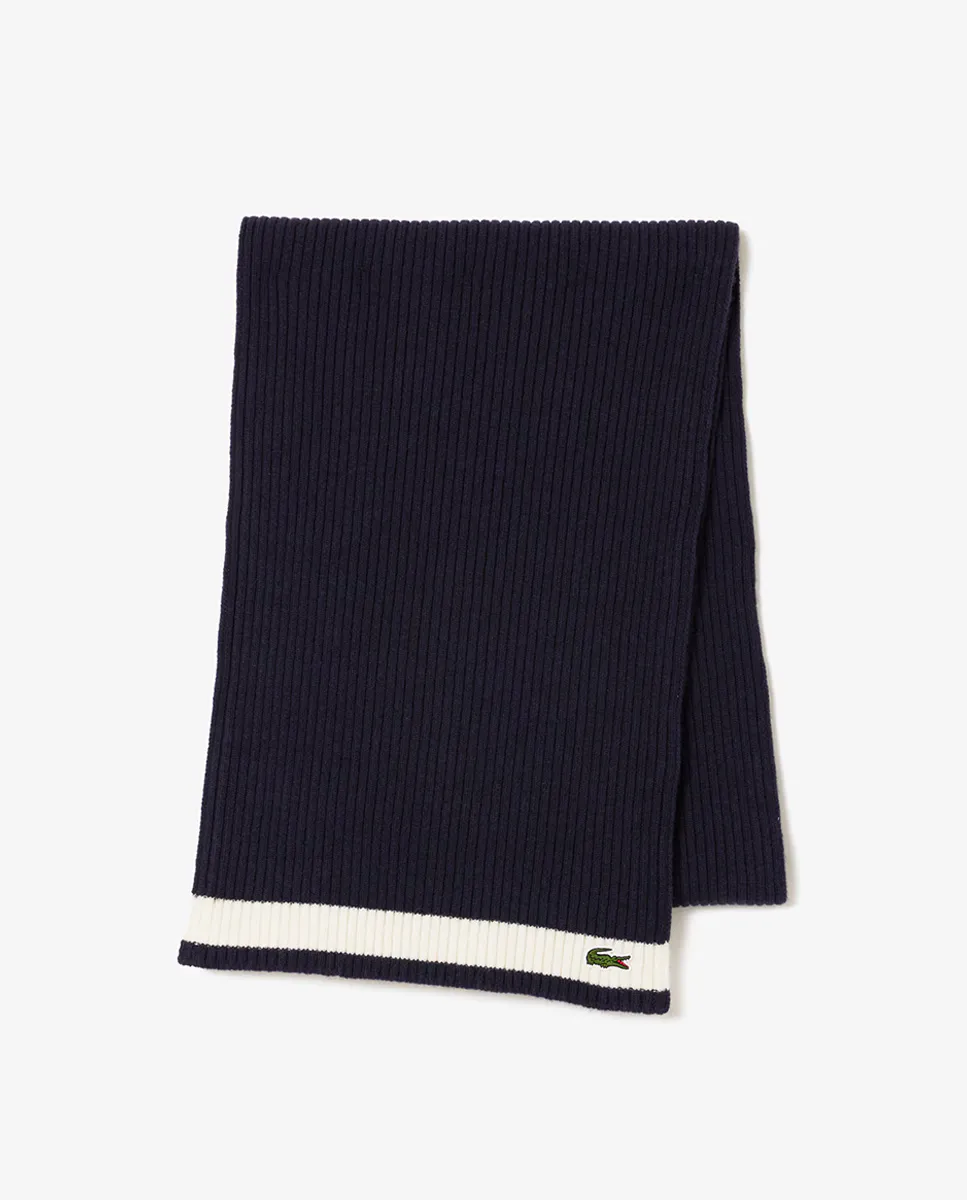 

Шарф унисекс Lacoste из шерсти в рубчик, тёмно-синий