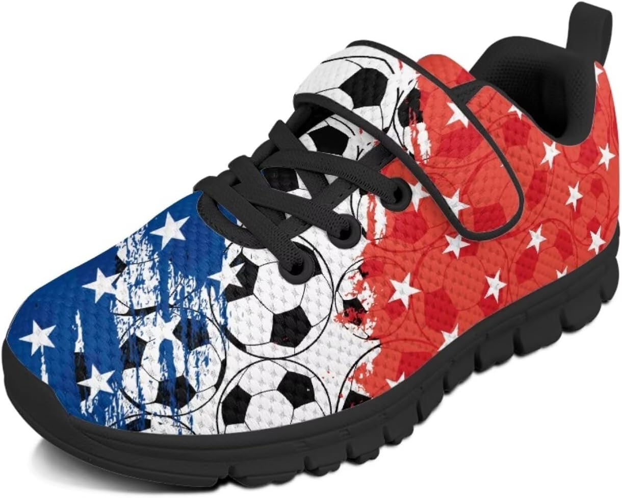 

Детские кроссовки для мальчиков, дышащие спортивные кроссовки для бега и тенниса для детей младшего и старшего возраста, размеры US 11-2.5 Pointodoor, Soccer American Flag