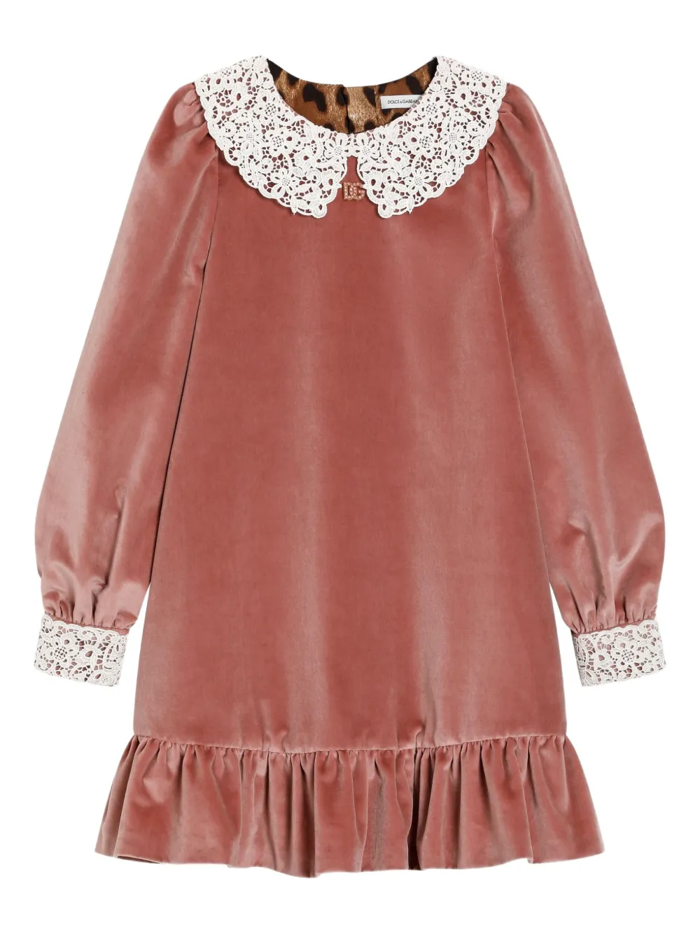 

Бархатное платье с кружевом Dolce & Gabbana Kids, розовый