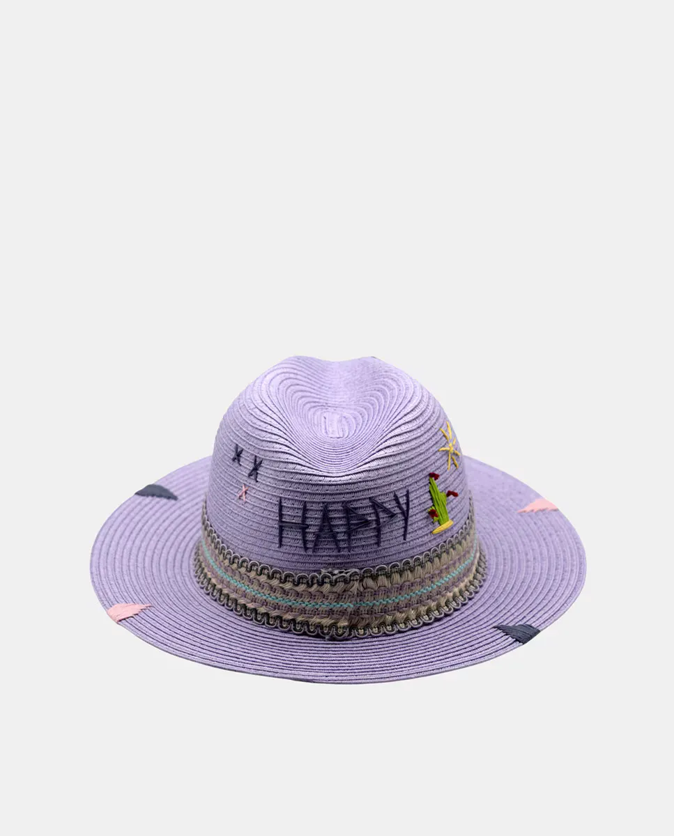 

Соломенная шляпа с посланием The hat gang, лиловый