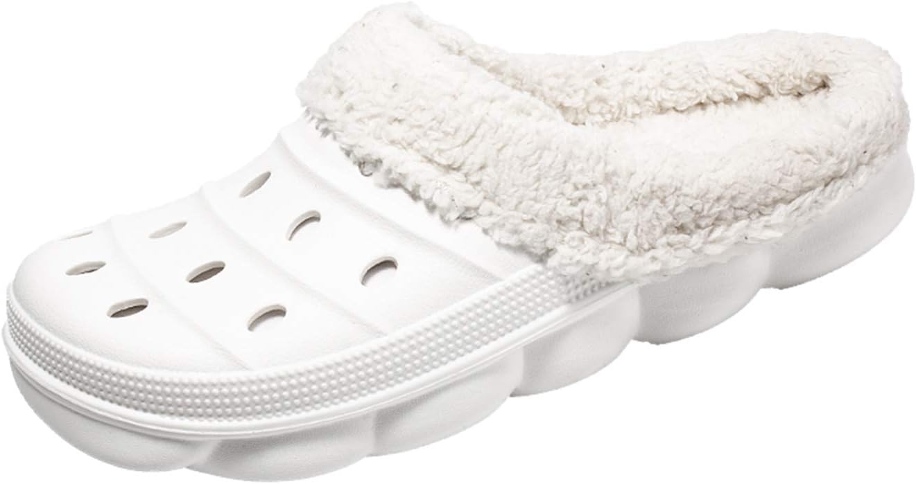 

Унисекс садовые сабо YUKTOPA, домашние тапочки с меховой подкладкой, зимние дышащие садовые туфли, теплая нескользящая обувь-мюли, белый