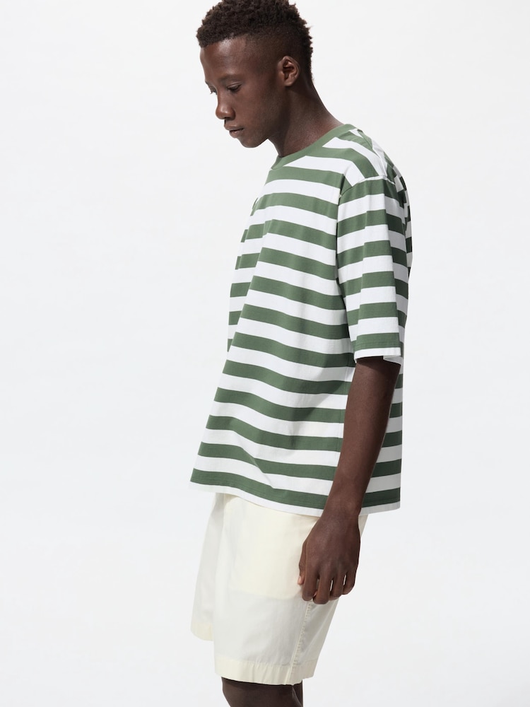 

Полосатая футболка оверсайз Uniqlo, зеленый