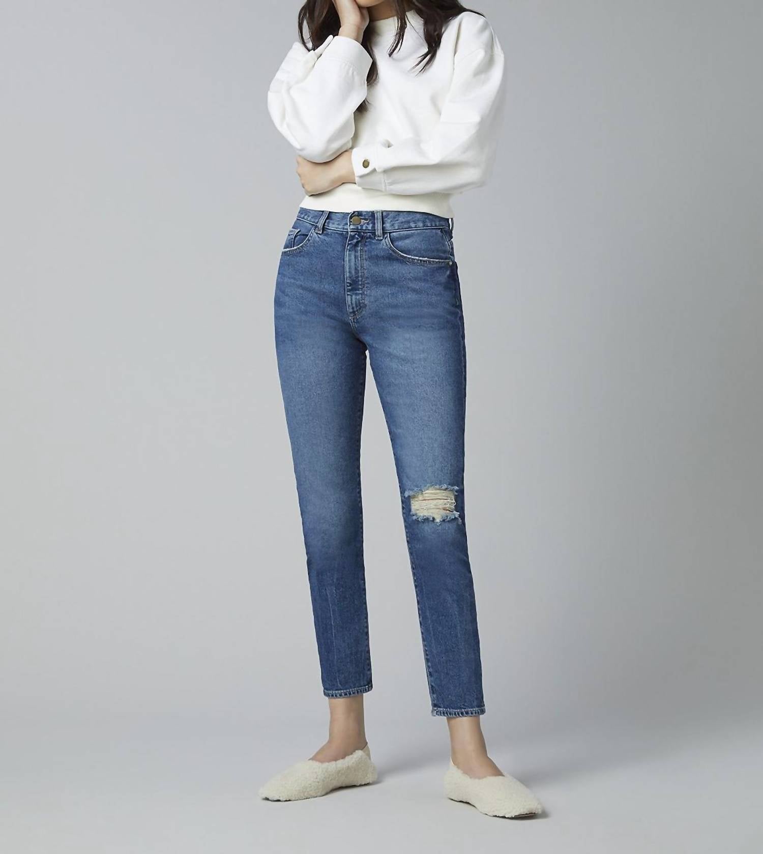 

Bella Slim: High Rise Vintage In Sea Storm Distressed (Vintage) DL1961 - Women's, sea storm distressed (vintage)