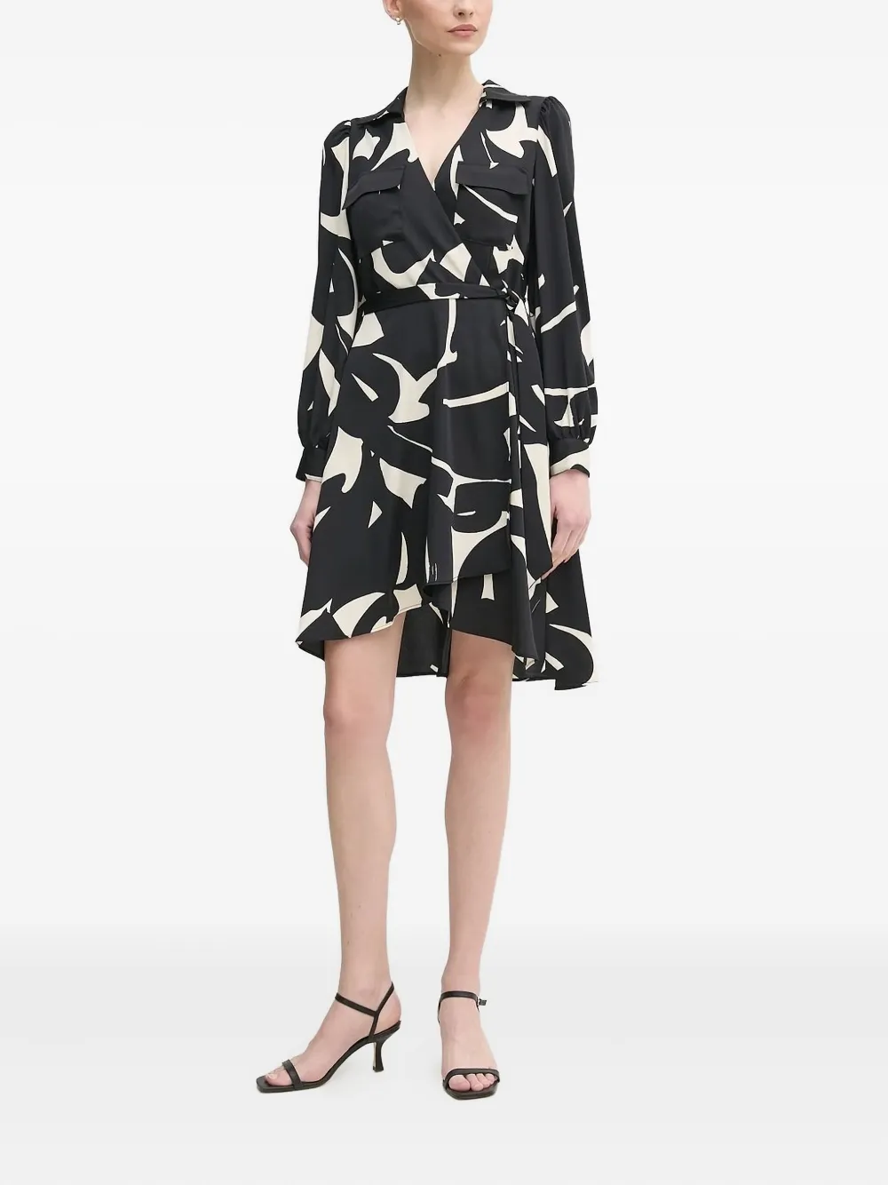 

Платье с запахом и абстрактным принтом Dkny, черный