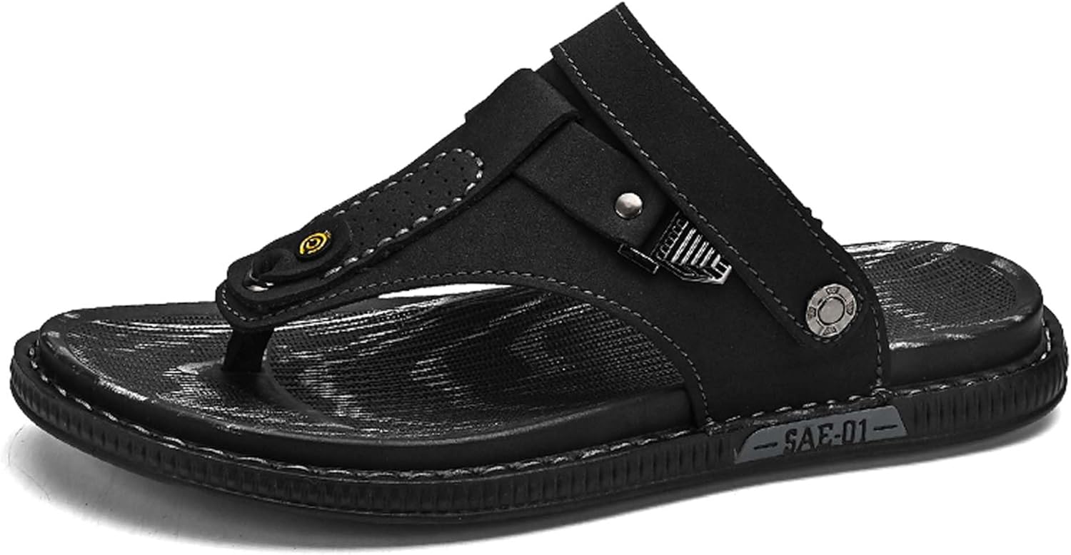 

Мужские кожаные сандалии-шлепанцы премиум-класса с текстурированной резиновой противоскользящей подошвой. Универсальные, можно носить как домашние тапочки или сандалии. Изготовлены вручную. Стильная повседневная обувь Generic, черный