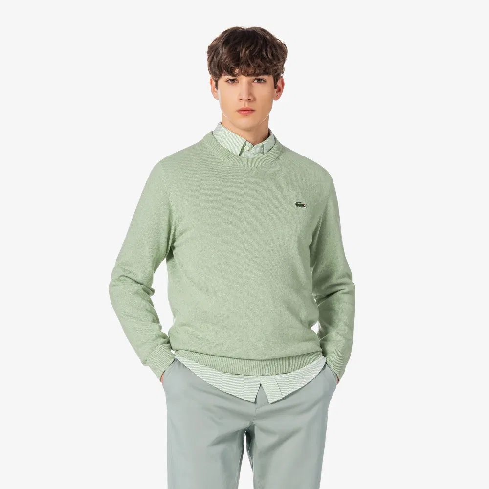 Мужской зелёный пуловер с круглым вырезом из хлопка и бумаги от Lacoste — фото 4