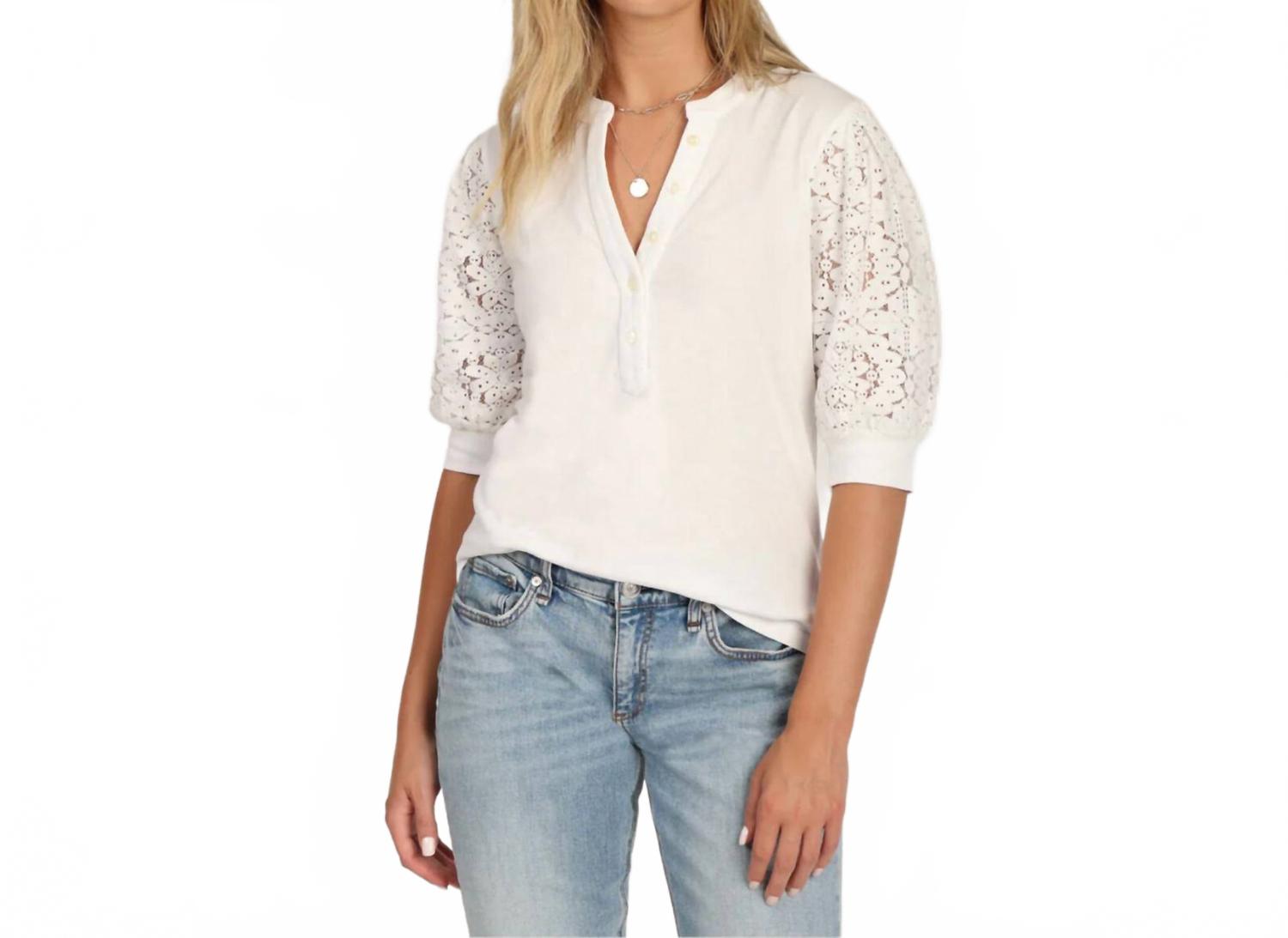 

Joy Joy Вязаный топ с кружевными рукавами белого цвета