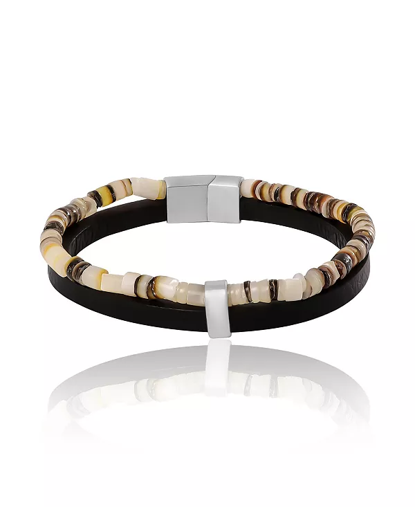 

Мужской многослойный браслет с деревянными бусинами и кожаным ремешком - 8,5'' Lucky Brand, brown/black