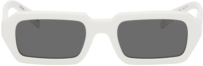 

Белые прямоугольные солнцезащитные очки Prada Eyewear, цвет White