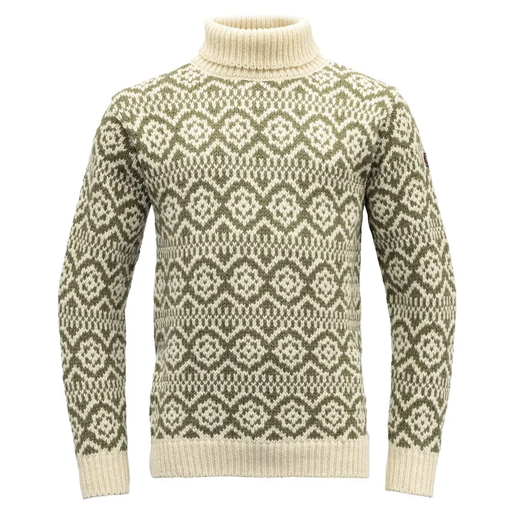 

Свитер DEVOLD OF NORWAY Hoddevik Wool High Neck, зеленый/бежевый