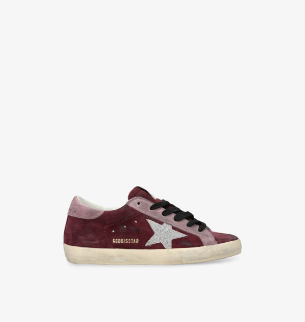Низкие замшевые кеды Super star 82867 Golden Goose, цвет wine comb