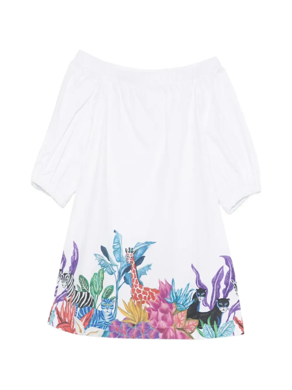 Платье с принтом в стиле джунглей Stella Jean Kids, белый