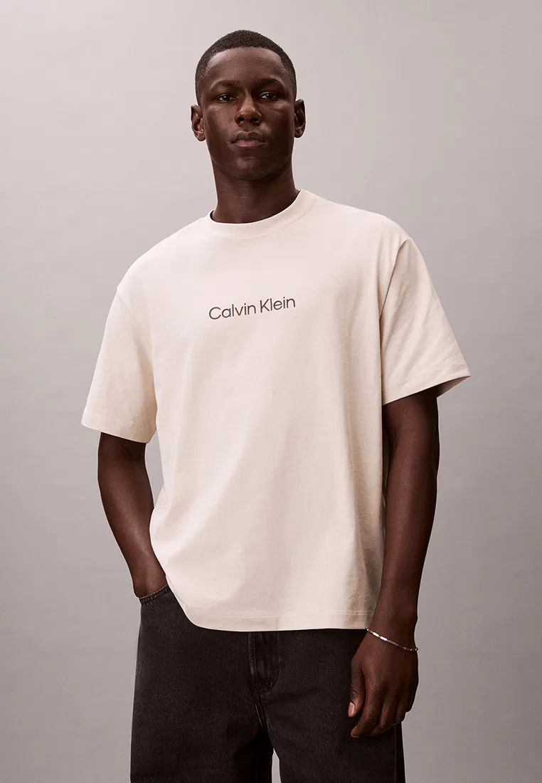 Футболка с круглым вырезом и логотипом, Calvin Klein Jeans, овсяный