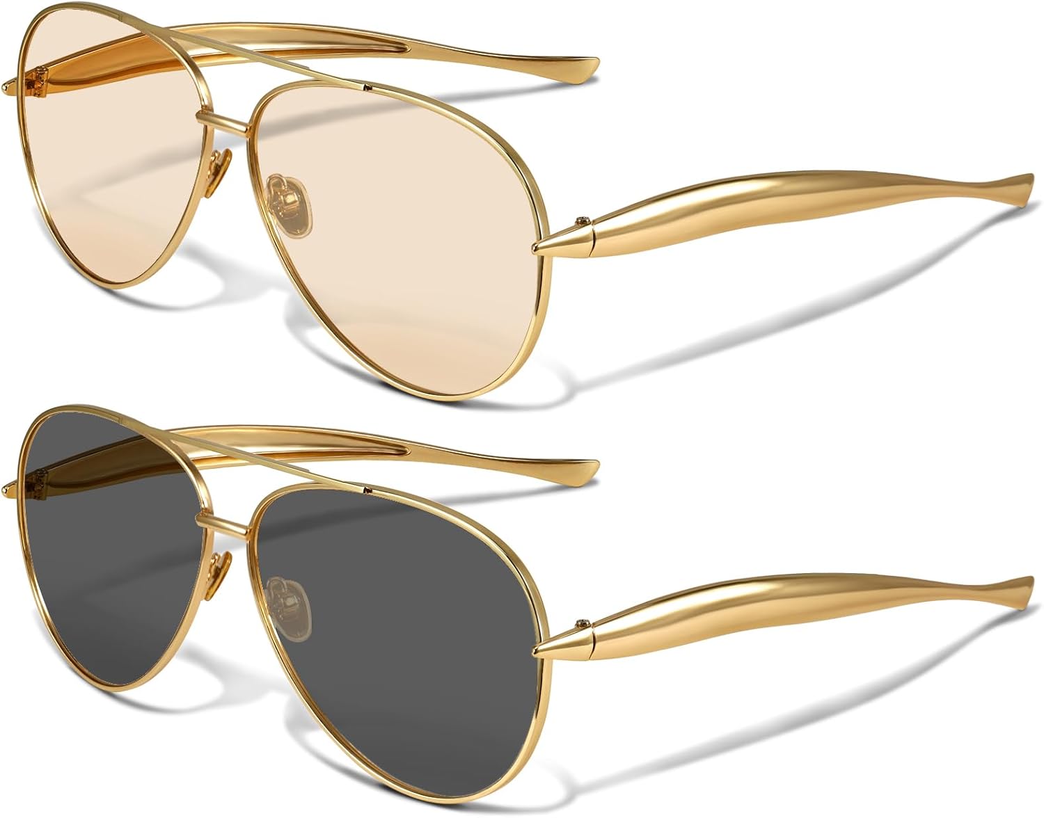 

Солнцезащитные очки-авиаторы YDAOWKN в стиле ретро, ​​золотистые, для женщин и мужчин, металлические, увеличенного размера, в стиле 70-х, B-gold Frame Champagne Lens + Gold Frame Black Lens