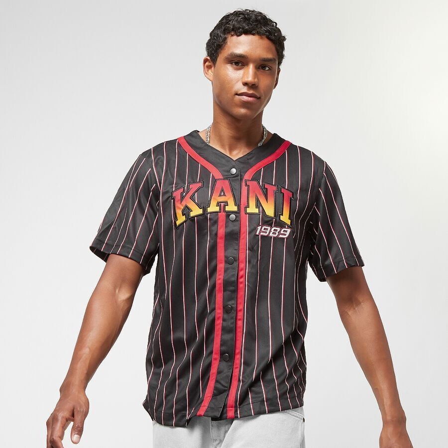 

Бейсбольная рубашка в тонкую полоску с засечками Karl Kani, цвет black/red/white