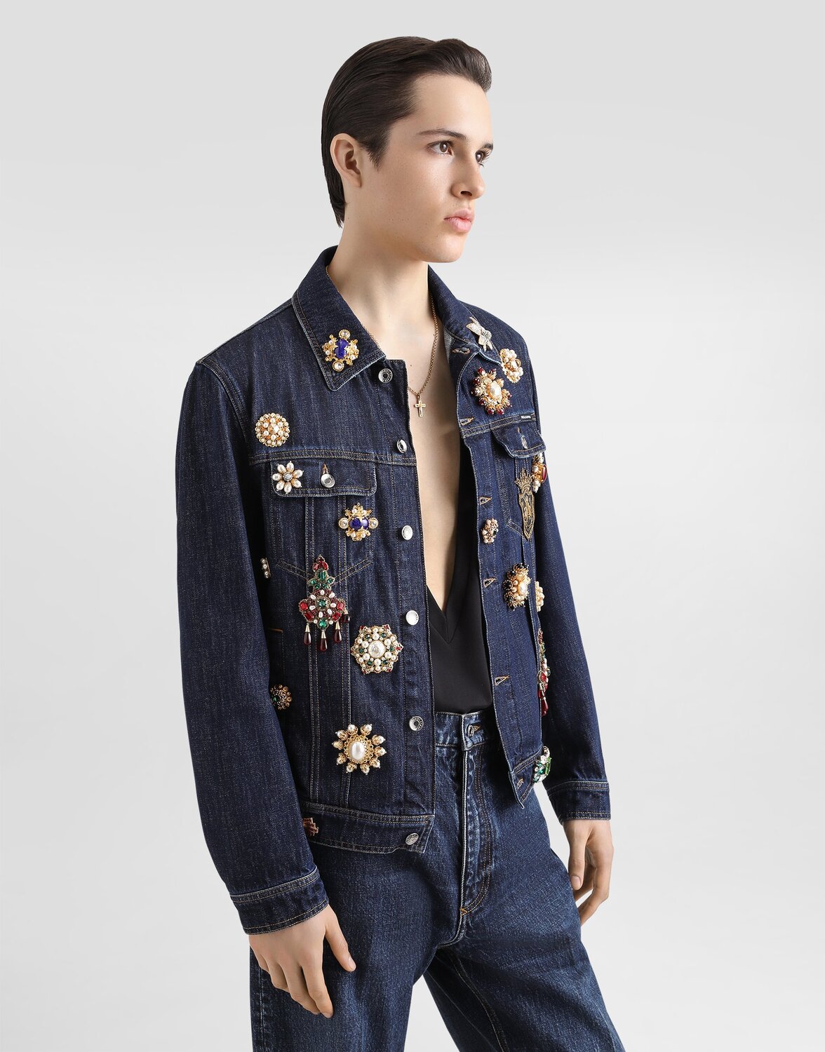 Джинсовая куртка из хлопка с украшением камнями Dolce & Gabbana, мультиколор — фото 4