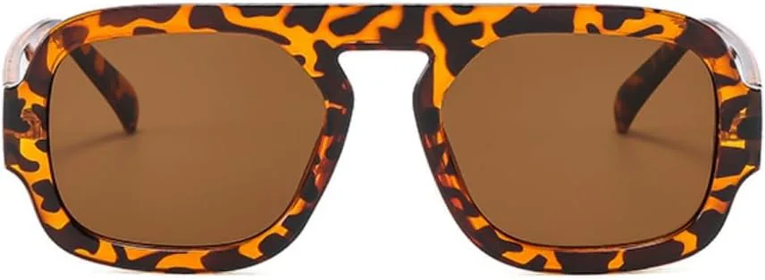 

Ретро-солнцезащитные очки-авиаторы в стиле 70-х, квадратные, для женщин и мужчин, модный стиль, плоская оправа, винтажные квадратные очки IKUVNA, Leopard Brown