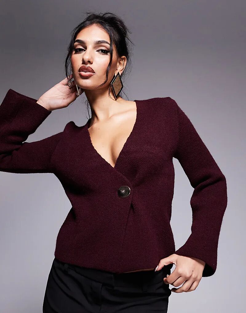 

Асимметричный кардиган River Island с пуговицами бордового цвета