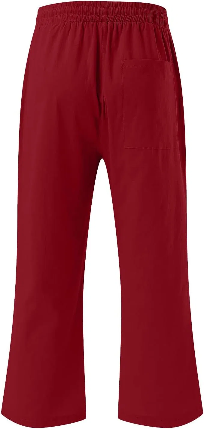 Капри женские с карманами, хлопок лен, на завязках, Red — фото 4