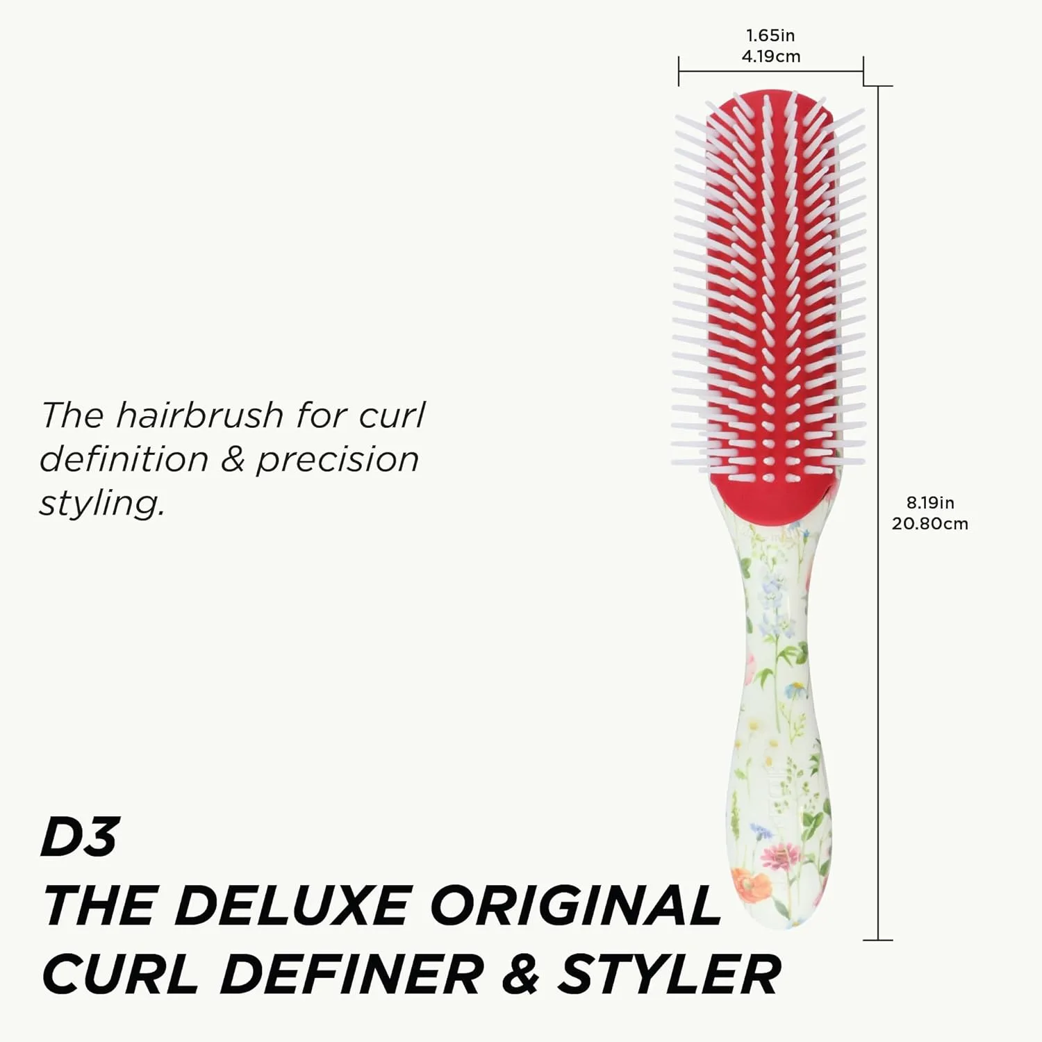 Denman D3 Original Curl Definer & Styler, щетка для вьющихся волос для женщин и мужчин - 7 рядов для распутывания и формирования локонов, щетка для гладких и четких завитков, Floral — фото 3