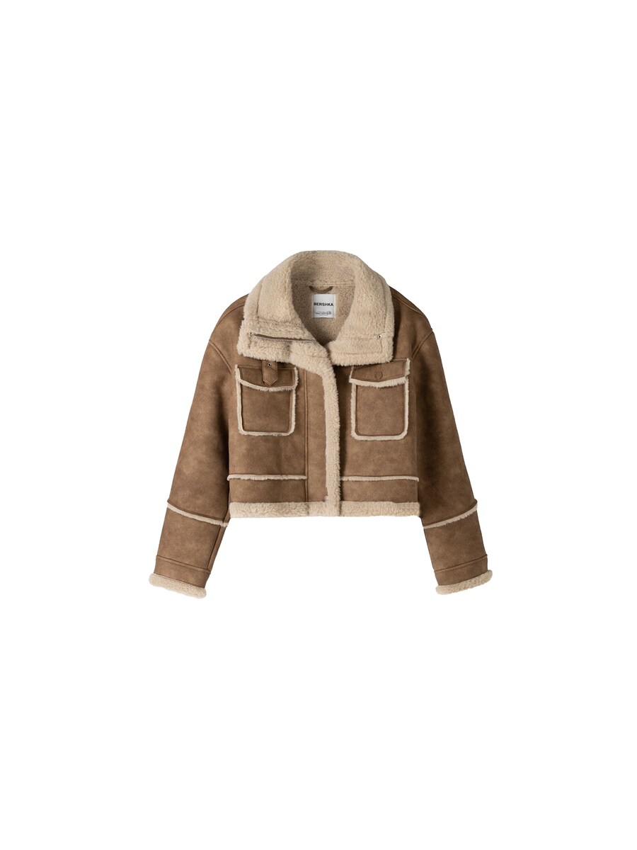 

Кожаная куртка Bershka Between-Season Jacket, цвет beige/camel