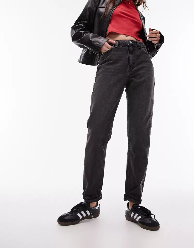 

Черные стираные джинсы Topshop Mom