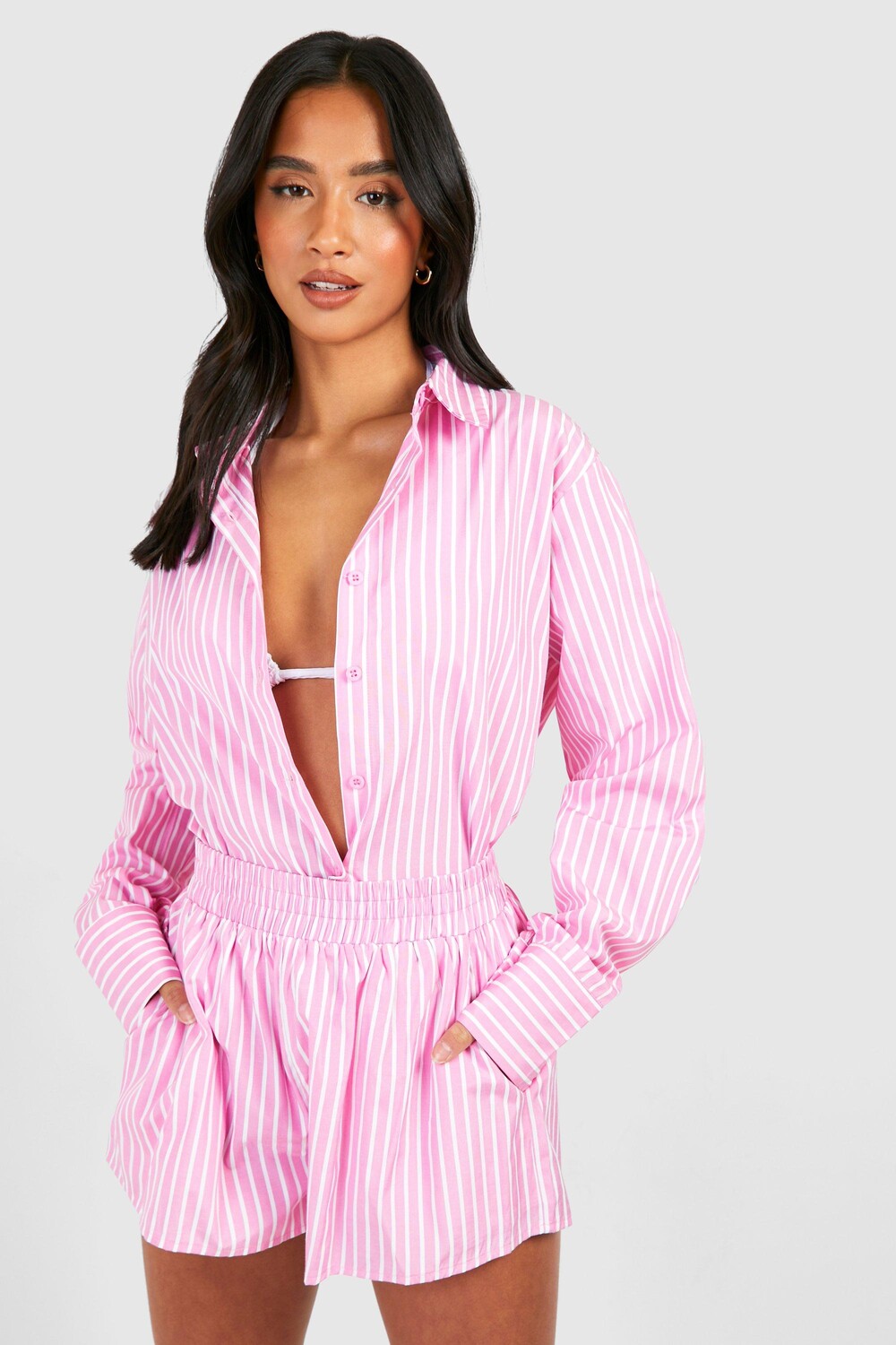 

Пляжные шорты в миниатюрную полоску boohoo, розовый