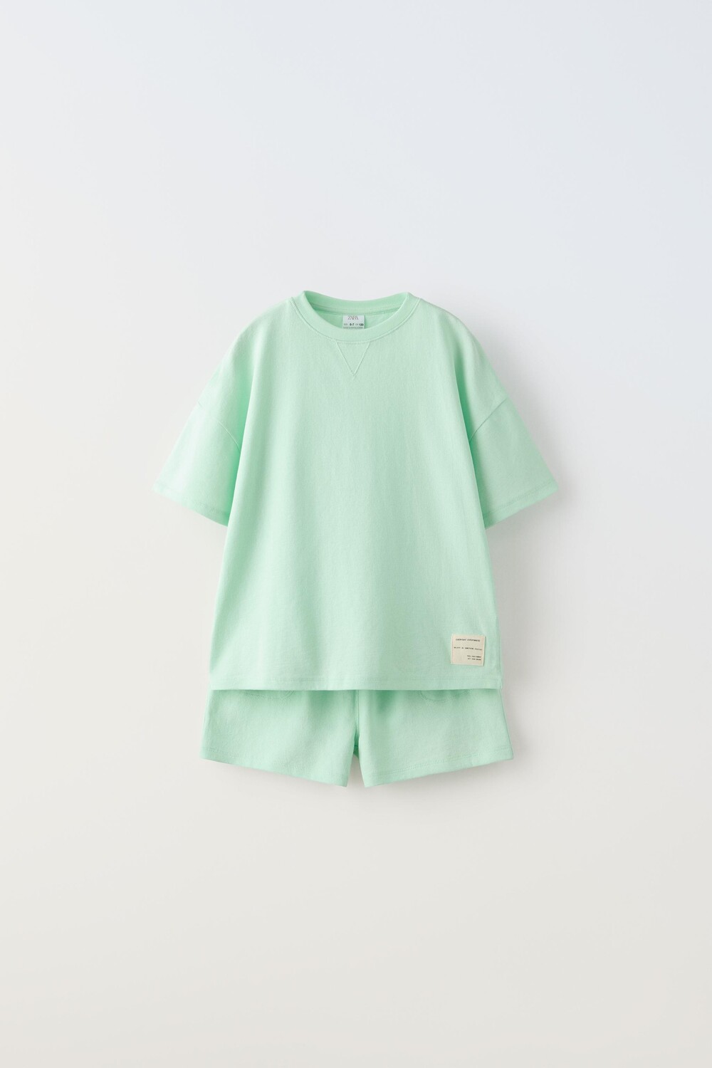 

6-14 лет/футболка с лейблоком и шорты-бермуды ZARA, светло-бирюзовый