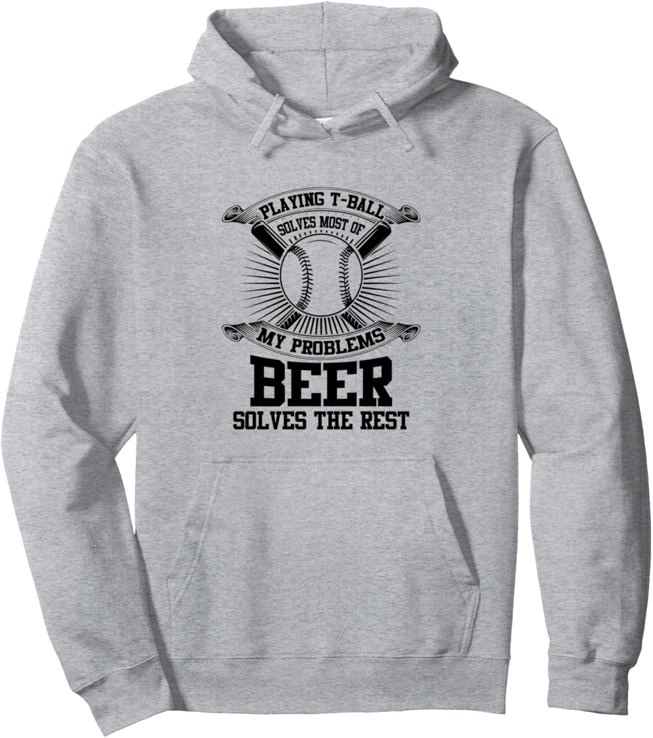 

Игра в ти-бол решает большинство моих проблем - Забавная толстовка для игры в ти-бол Funny Teeball Quotes, серый