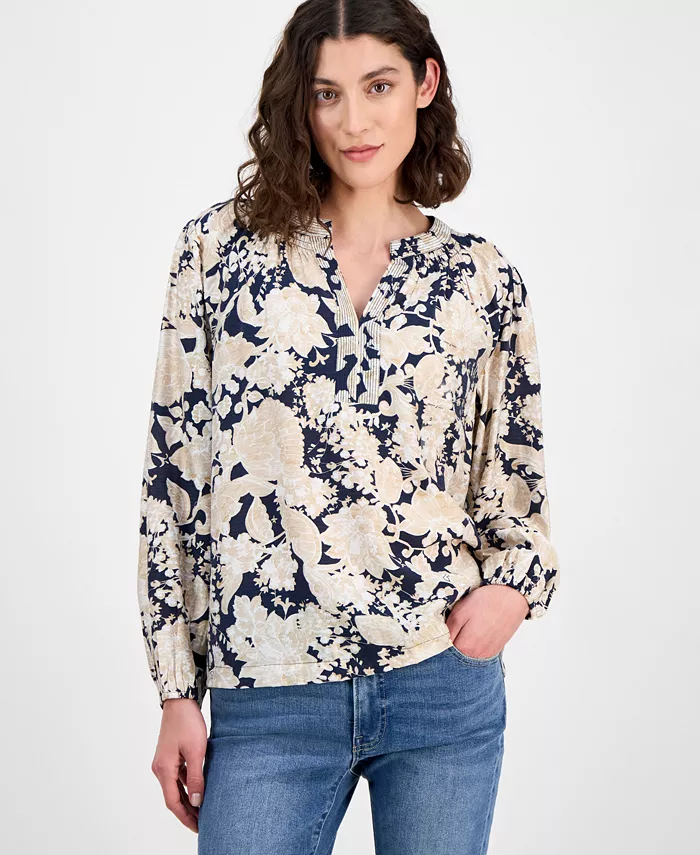 

Женская туника с длинными рукавами и цветочным принтом Nautica Jeans, синий