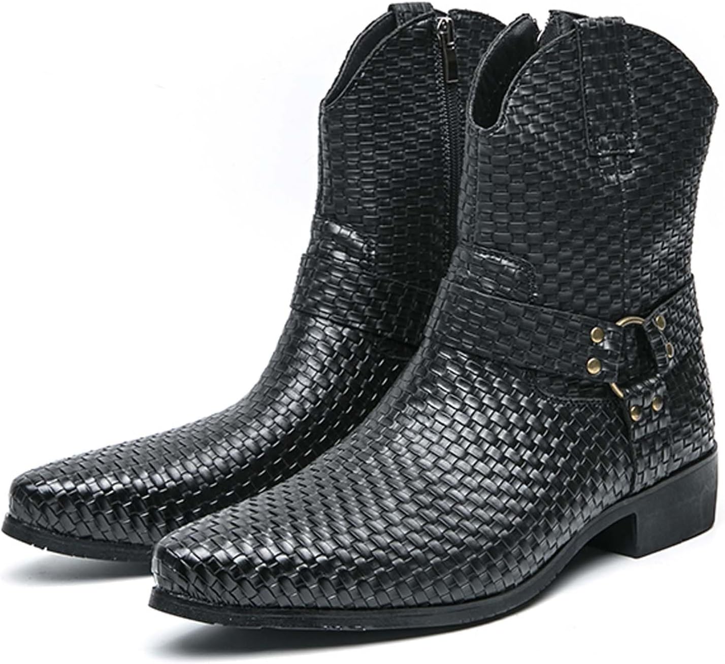 

Мужские черные ковбойские ботинки Челси, ботинки на щиколотку, винтажные с заостренным носком, высокие кожаные обувь, модные городские рокерские, байкерские и боевые ботинки Generic