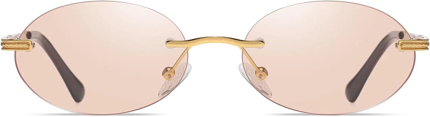 

Ретро овальные солнцезащитные очки без оправы, маленькие круглые очки без оправы, защита от УФ-излучения UV400, модные очки для мужчин и женщин TOSGMLOUS, Champagne
