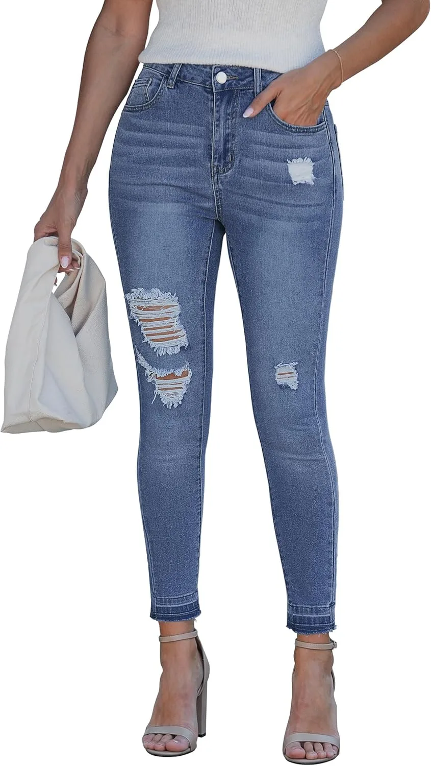 

Luvamia укороченные джинсы для женщин Skinny High Waisted Distressed Stretchy