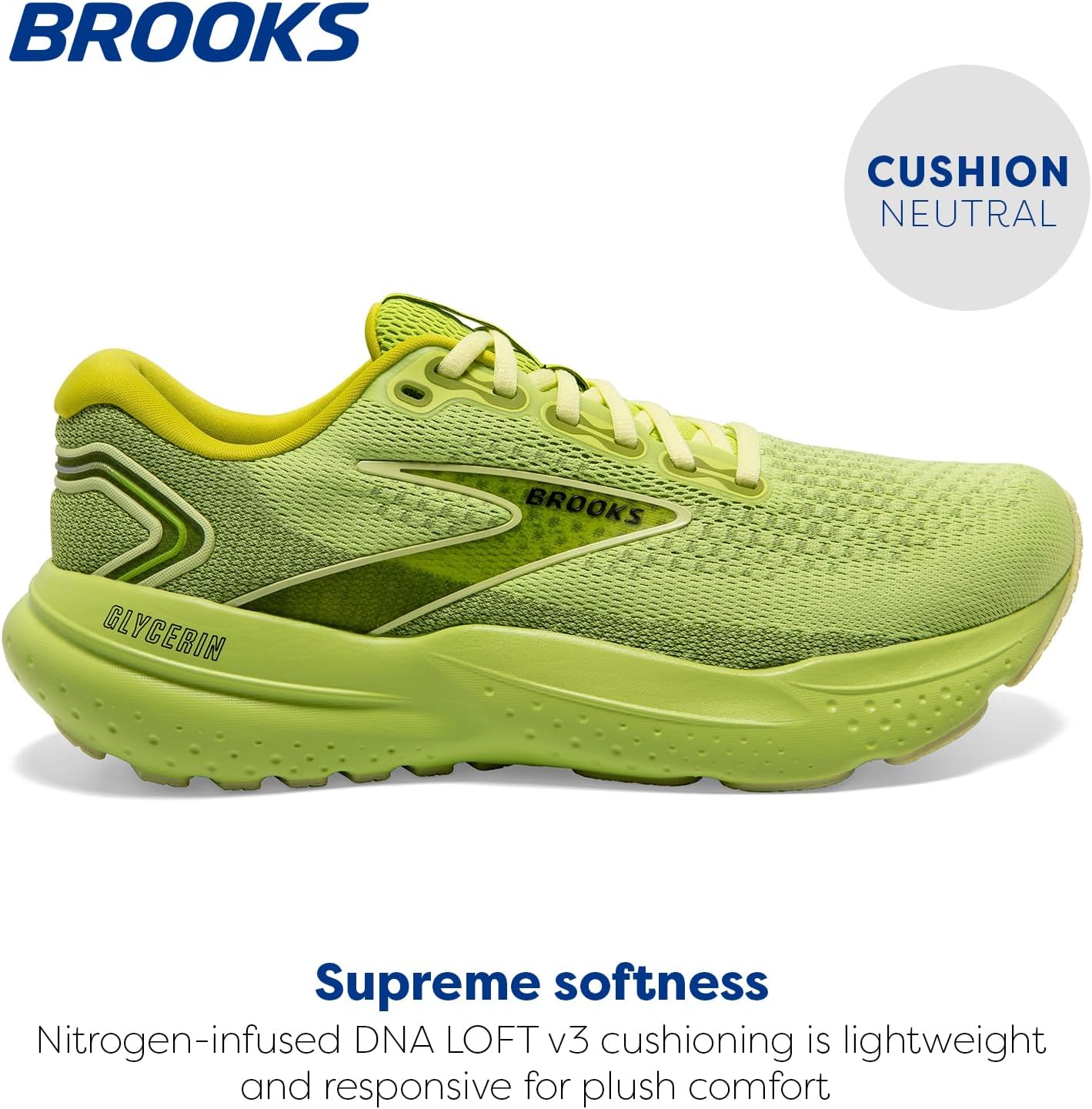 Мужские кроссовки Brooks Glycerin 21 Neutral для бега, бледно-желтый лайм — фото 2