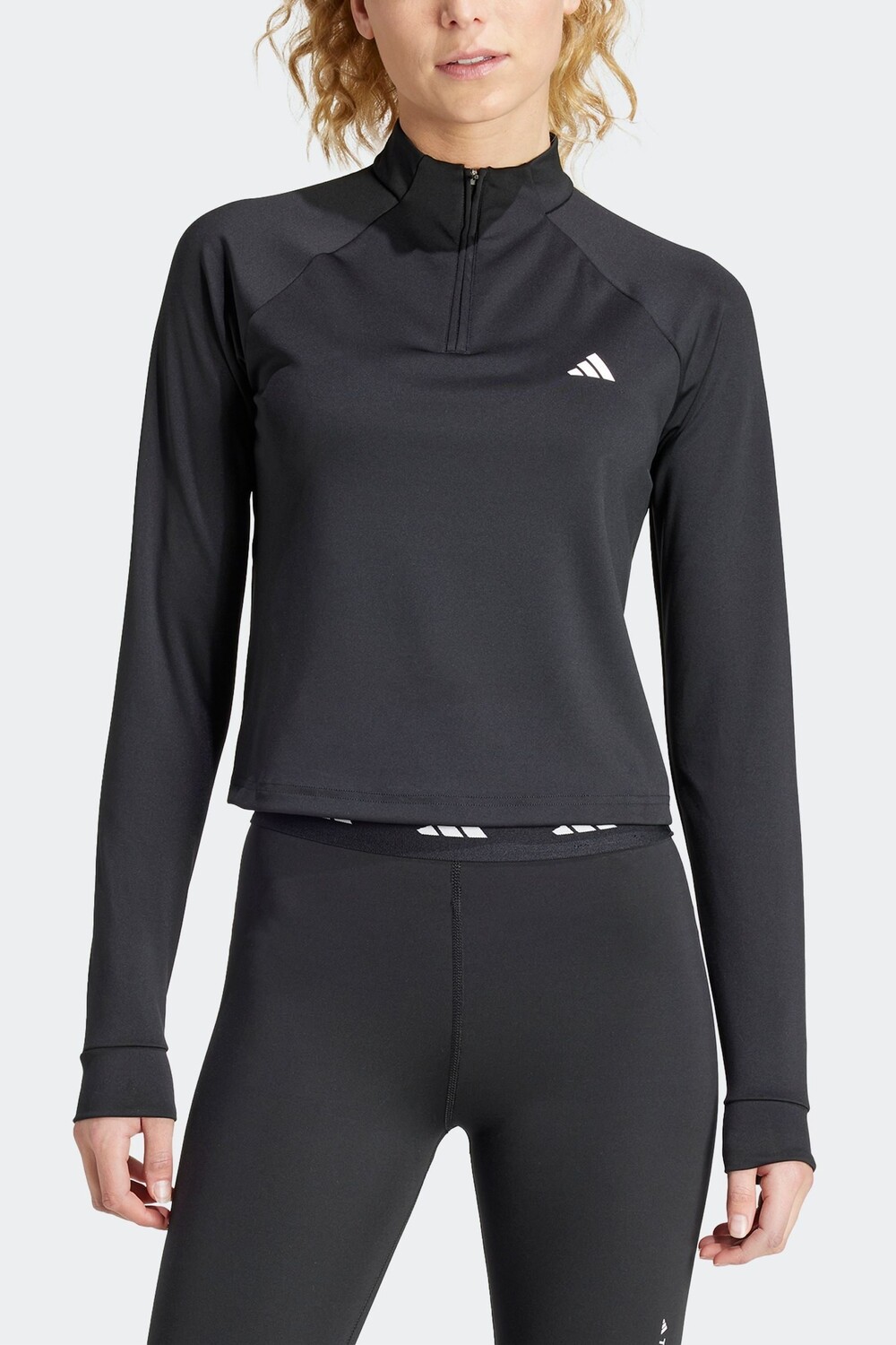 Тренировочный свитер с застежкой молнией 1/4 Adidas, черный — фото 2