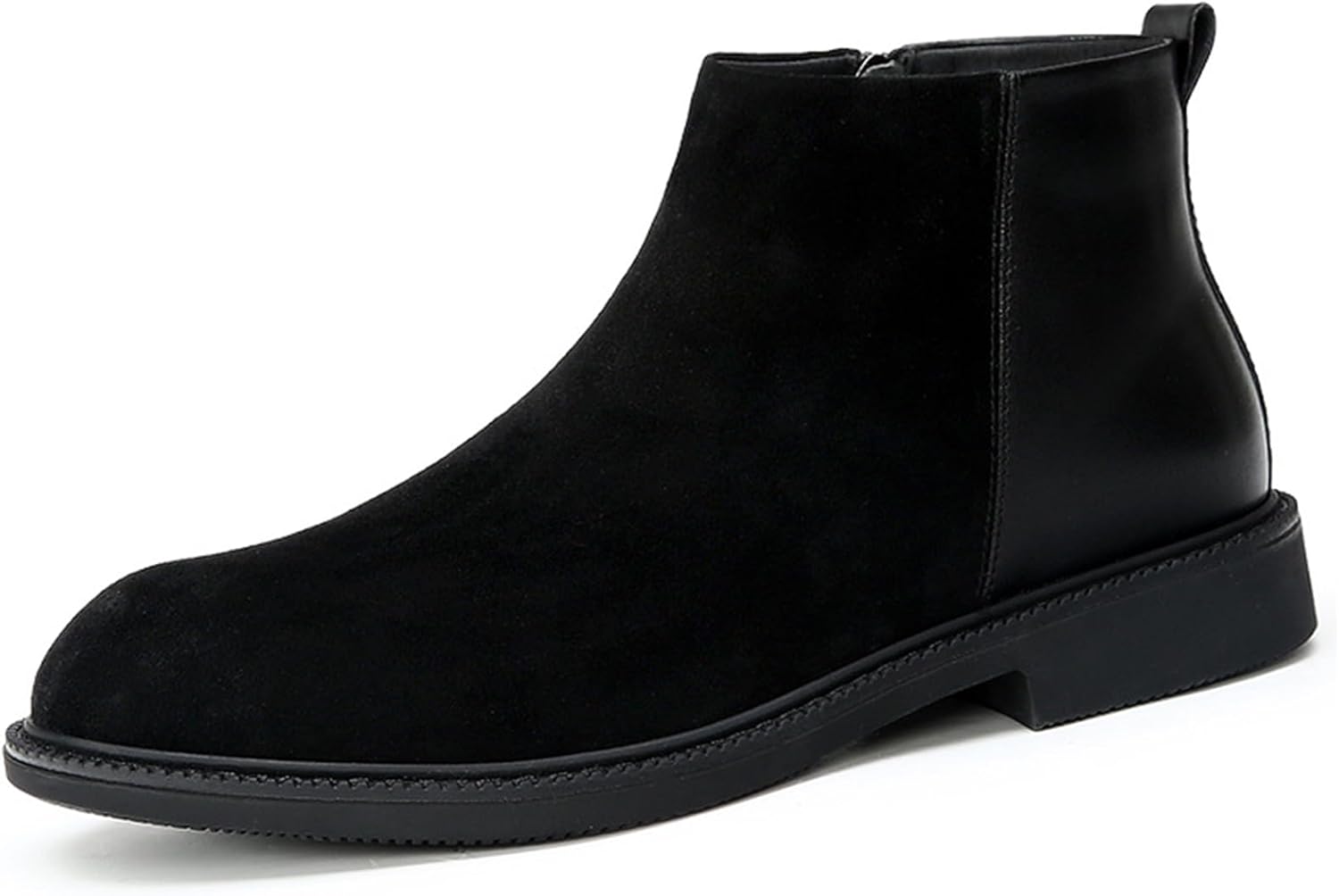 

Мужские классические челси с молнией сбоку, из натуральной кожи, с круглым носком, мягкой подошвой, низким каблуком-блоком, стильные повседневные ботинки с антискользящей подошвой Qooel, черный
