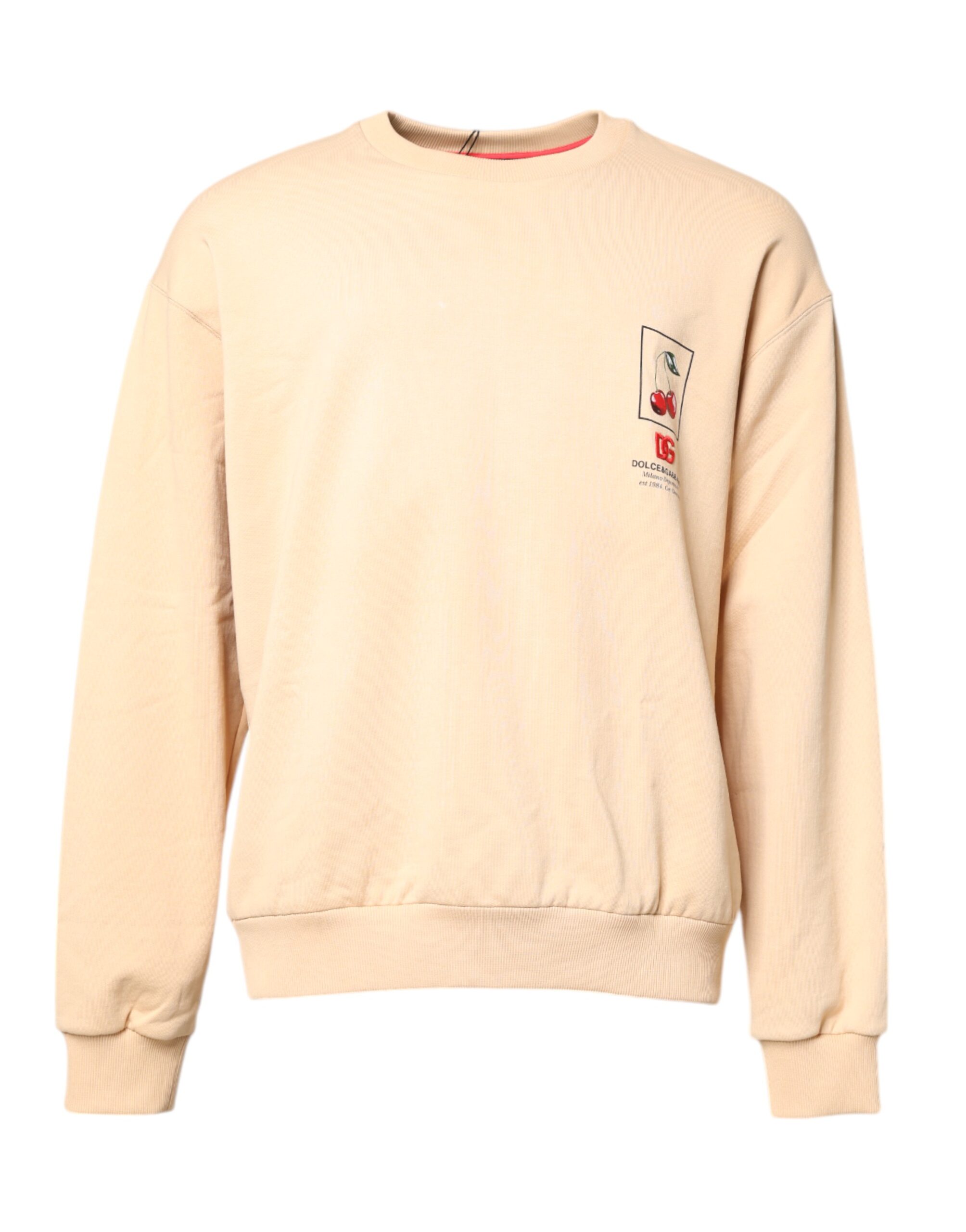 Бежевый свитер с круглым вырезом и принтом вишни Dolce & Gabbana, Beige