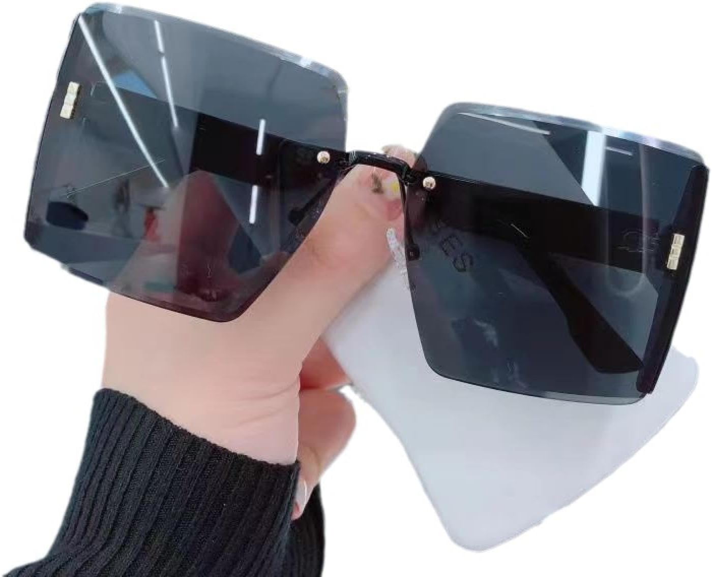 

Модные женские солнцезащитные очки без оправы, женские солнцезащитные очки, очки с защитой от УФ-излучения, большие солнцезащитные очки без оправы EHUANDJUE, 908-1 Black Frame Black Ash Sheet (Metal Logo)